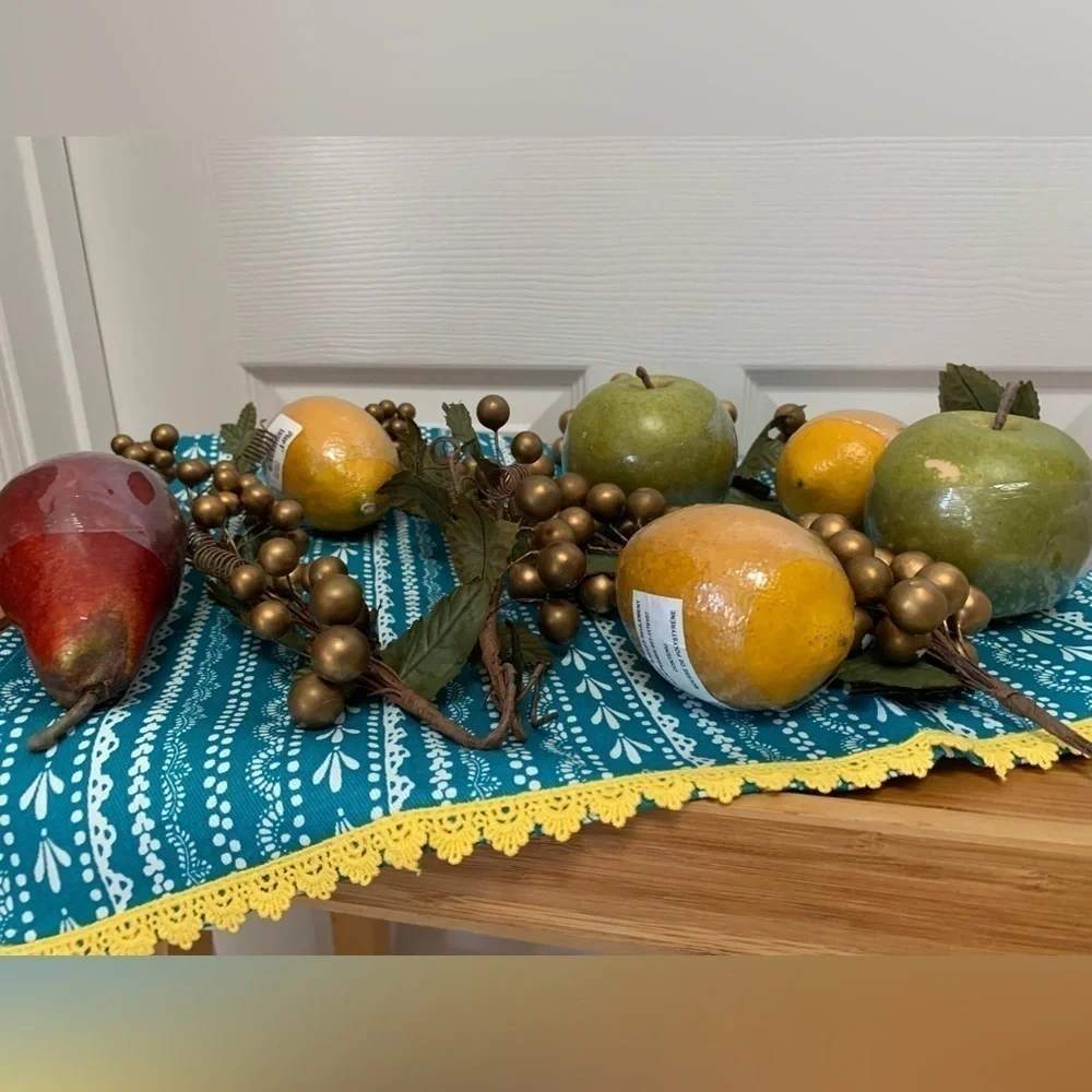 PIER 1 faux floral fruit bundle decor dining craft apple pear grapes lemons